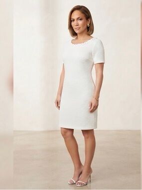 Moschino White Textured Short-Sleeve Mini Dress